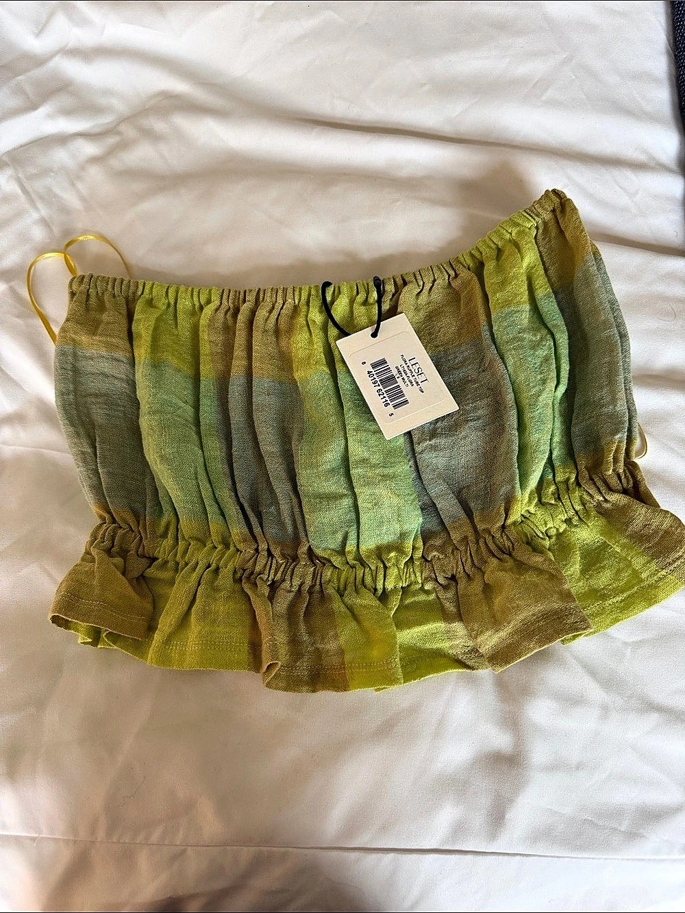 Leset Ruffle Crop Top in Green & Yellow Size Small NWT